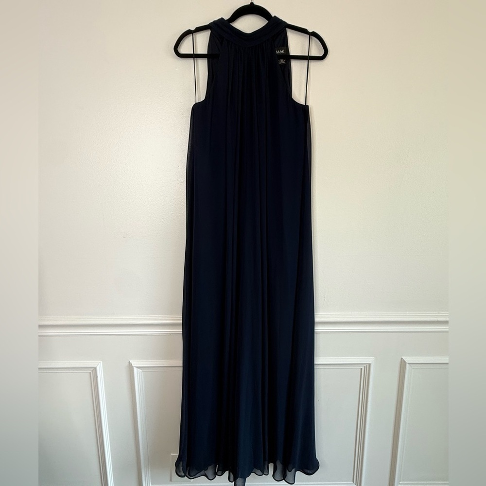 NEW MSK Tie Back Chiffon Wide Leg Navy Halter Neck Evening Jumpsuit - Picture 3 of 11
